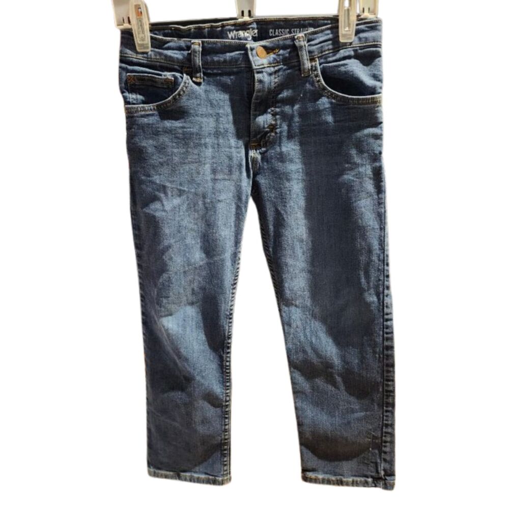 T5 Wrangler Classic Straight Jeans Boys 10 Husky Blue Adjustable Waist